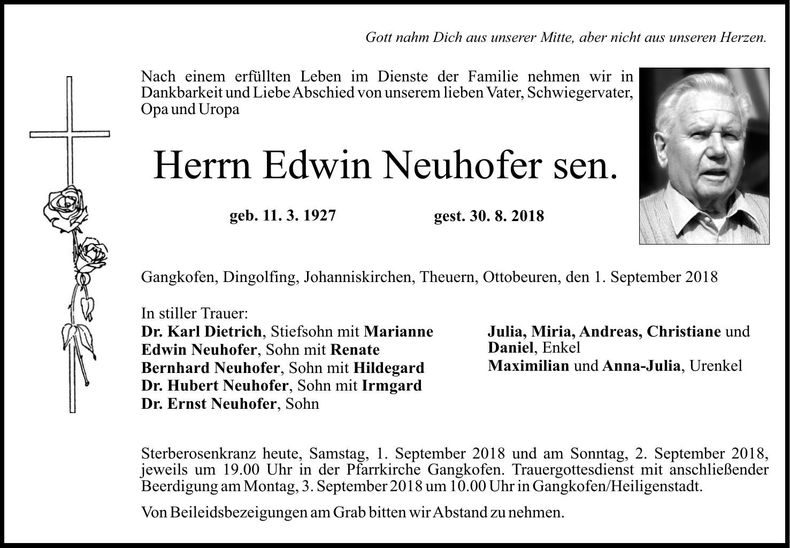 Traueranzeige Edwin Neuhofer