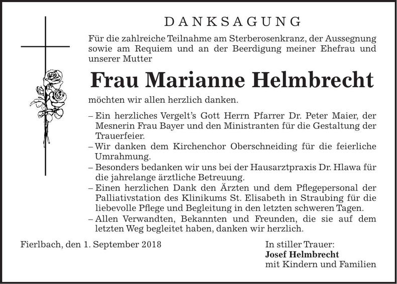 Traueranzeige Marianne Helmbrecht
