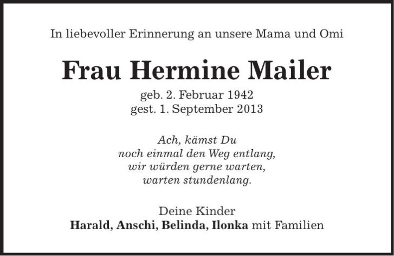Traueranzeige Hermine Mailer