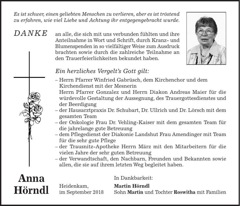 Traueranzeige Anna Hörndl