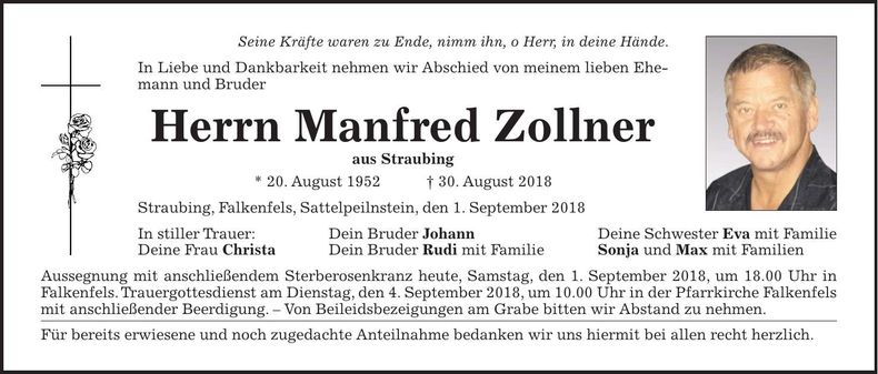 Traueranzeige Manfred Zollner