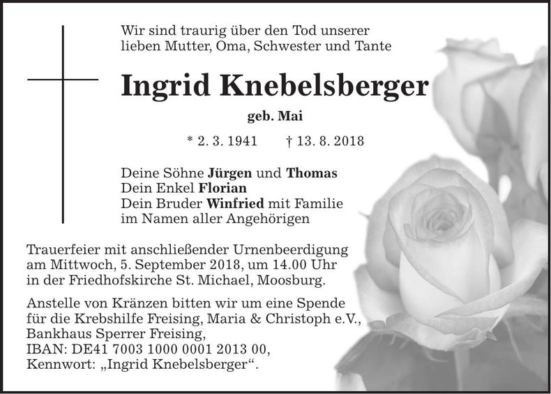 Traueranzeige Ingrid Knebelsberger