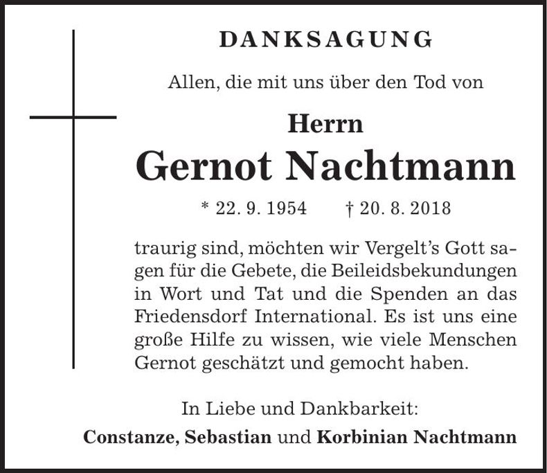 Traueranzeige Gernot Nachtmann