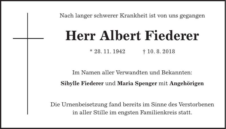Traueranzeige Albert Fiederer
