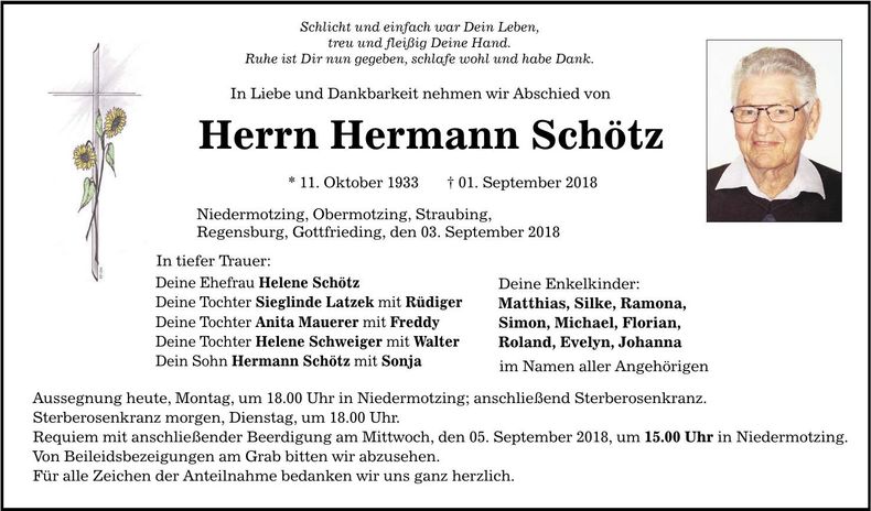 Traueranzeige Hermann Schötz