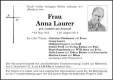 Traueranzeige Anna Laurer