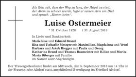 Traueranzeige Luise Ostermeier