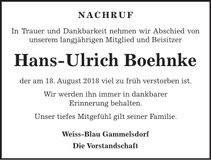 Traueranzeige Hans-Ulrich Boehnke