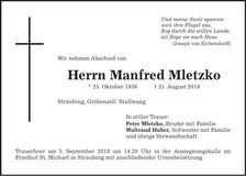 Traueranzeige Manfred Mletzko