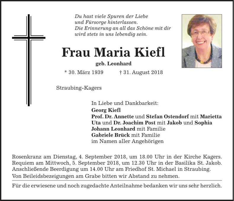 Traueranzeige Maria Kiefl