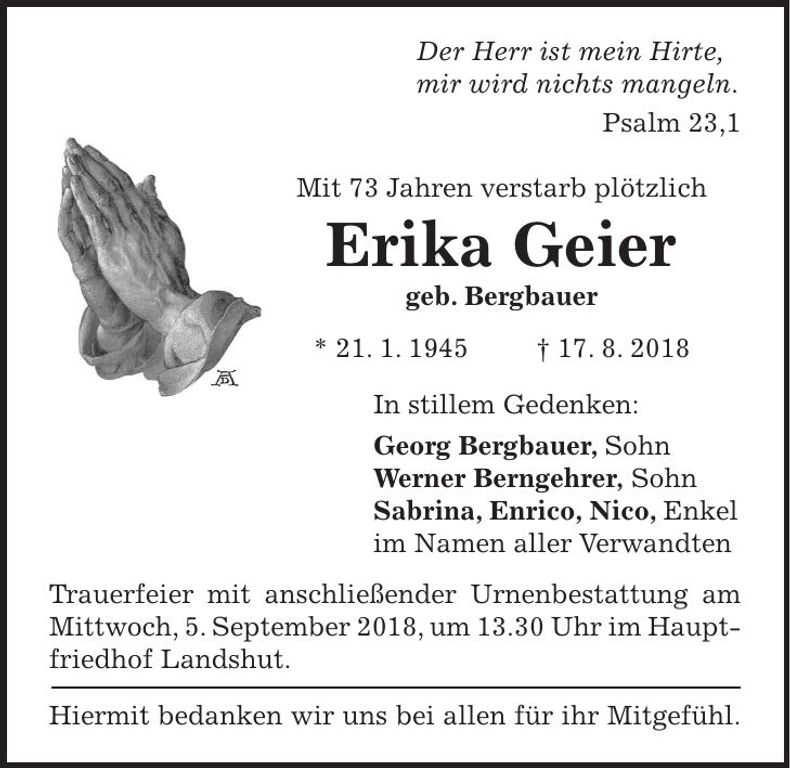 Traueranzeige Erika Geier