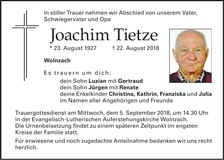 Traueranzeige Joachim Tietze