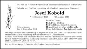 Traueranzeige Josef Kobold