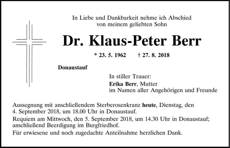 Traueranzeige Dr. Klaus-Peter Berr