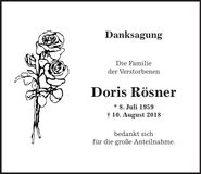 Traueranzeige Doris Rösner