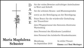 Traueranzeige Maria Magdalena Schuster