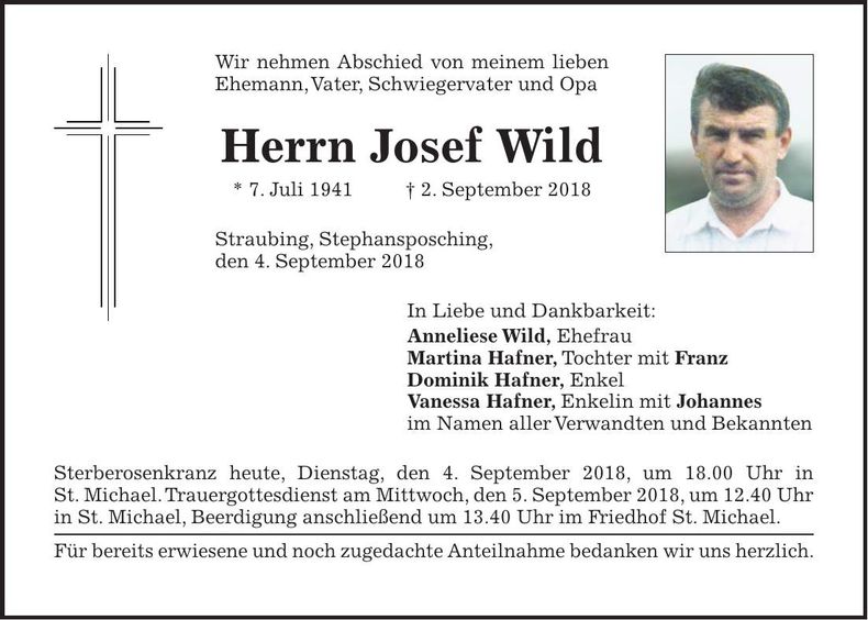 Traueranzeige Josef Wild