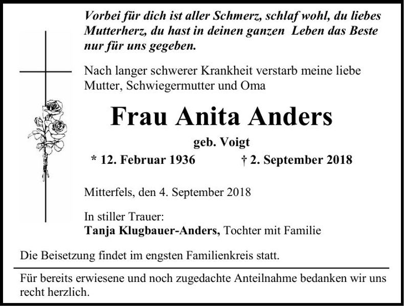 Traueranzeige Anita Anders