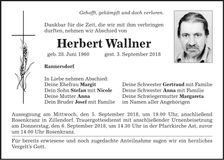 Traueranzeige Herbert Wallner