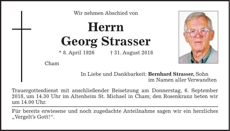 Traueranzeige Georg Strasser