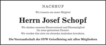 Traueranzeige Josef Schopf