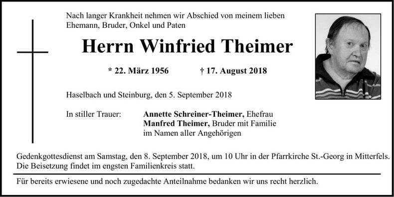 Traueranzeige Winfried Theimer