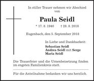 Traueranzeige Paula Seidl