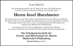 Traueranzeige Josef Hurzlmeier