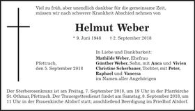 Traueranzeige Helmut Weber