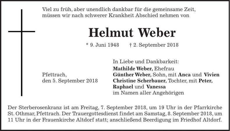 Traueranzeige Helmut Weber