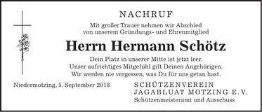 Traueranzeige Hermann Schötz