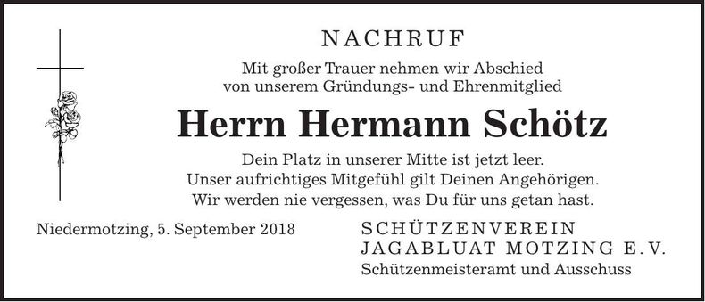 Traueranzeige Hermann Schötz