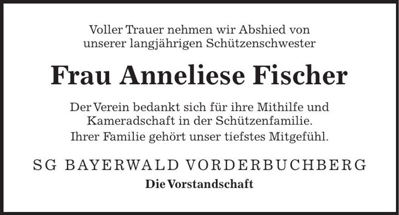 Traueranzeige Anneliese Fischer