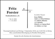 Traueranzeige Fritz Forster