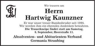 Traueranzeige Hartwig Kaunzner