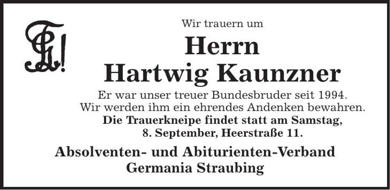 Traueranzeige Hartwig Kaunzner