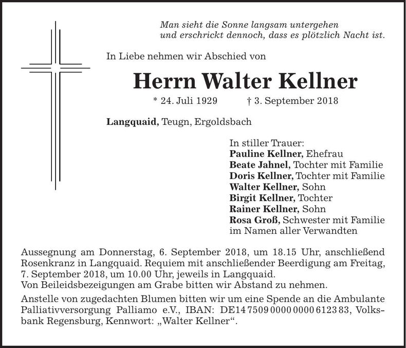 Traueranzeige Walter Kellner