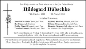 Traueranzeige Hildegard Hübschke