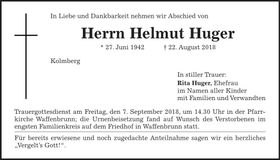 Traueranzeige Helmut Huger