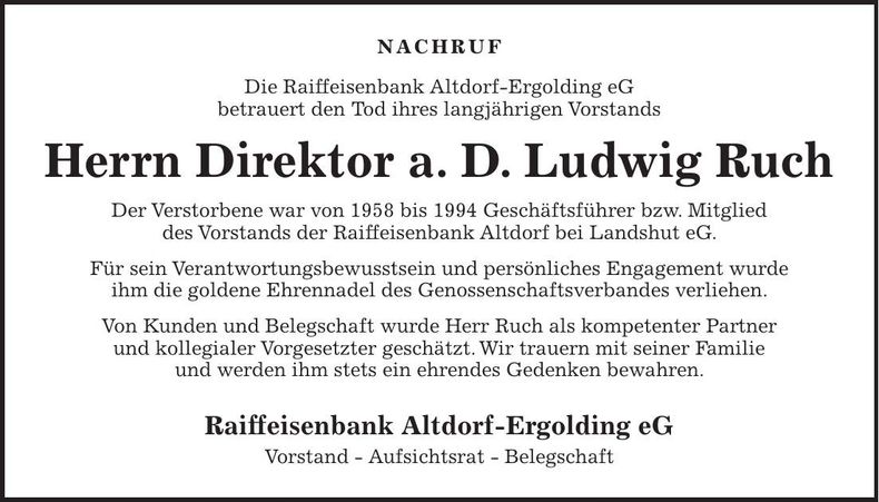 Traueranzeige Ludwig Ruch