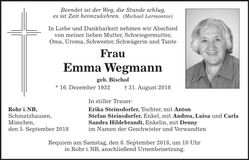 Traueranzeige Emma Wegmann