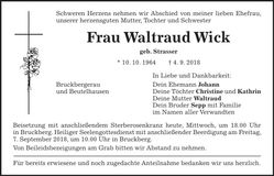Traueranzeige Waltraud Wick