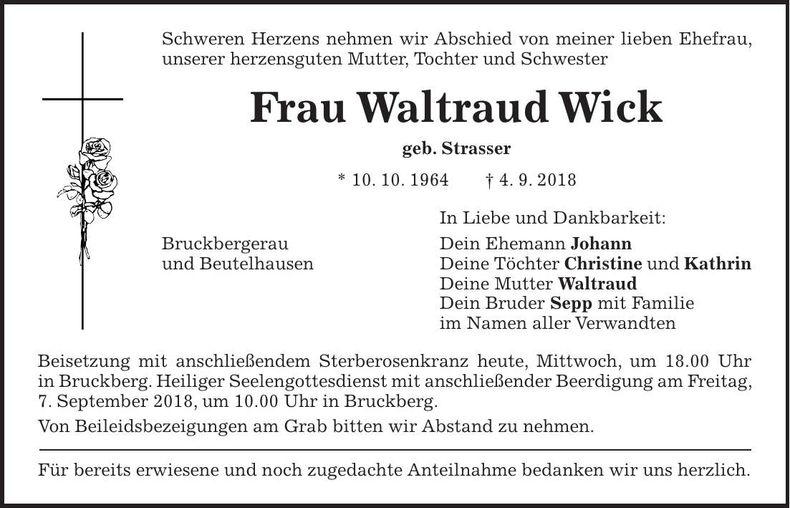 Traueranzeige Waltraud Wick