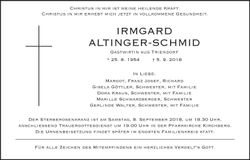 Traueranzeige Irmgard Altinger-Schmid
