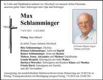 Traueranzeige Max Schlamminger