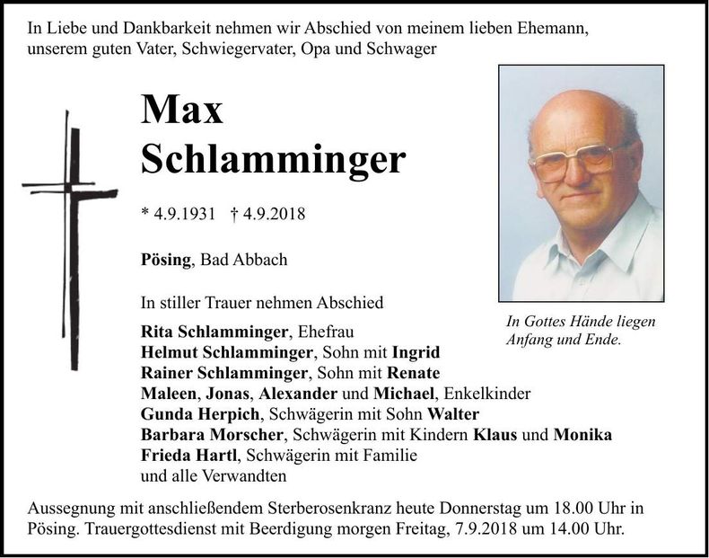 Traueranzeige Max Schlamminger