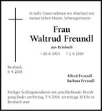 Traueranzeige Waltrud Freundl