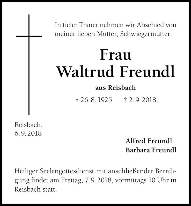 Traueranzeige Waltrud Freundl
