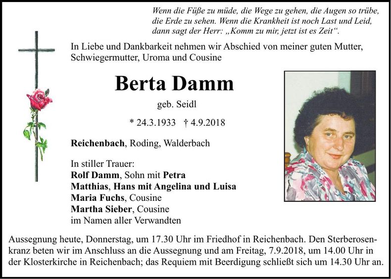 Traueranzeige Berta Damm
