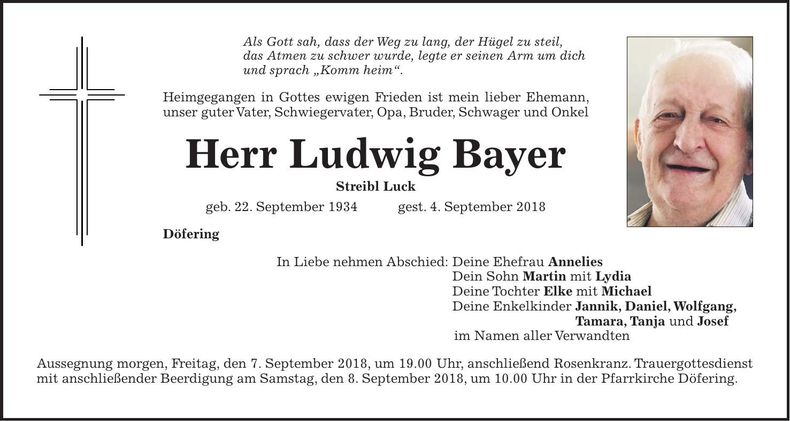 Traueranzeige Ludwig Bayer
